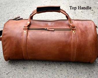 Personalized Leather Duffle Bag – Full-Grain Buffalo Weekender with Shoe Compartment