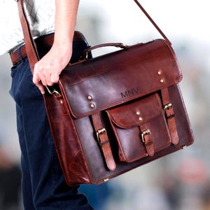 Besace en cuir, Sac pour ordinateur portable en cuir pleine fleur, Sac à bandoulière en cuir avec poignée, Porte-documents pour homme, Sac en cuir à fermeture éclair pour homme et femme