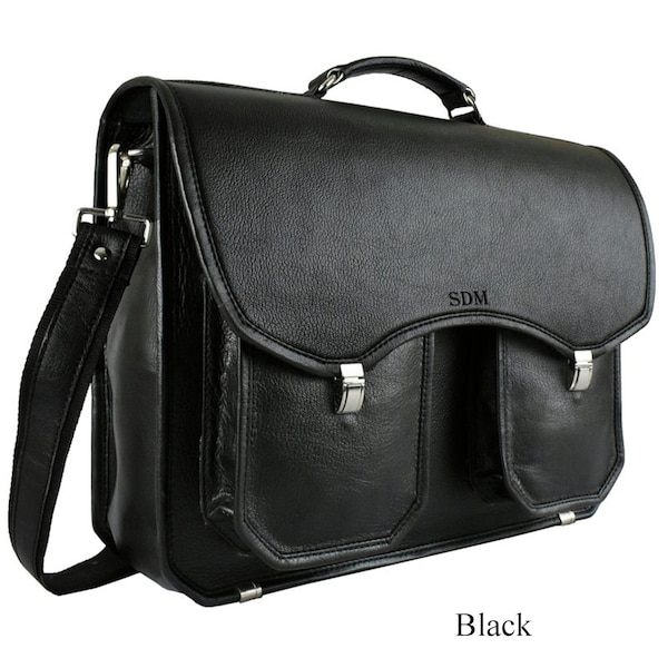 Black Soft Leather Briefcase with Snap Lock Opening - Personalized for Men and Women - Sleek and Professional Bag