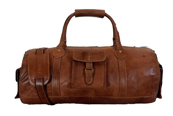 mens leather barrel bag