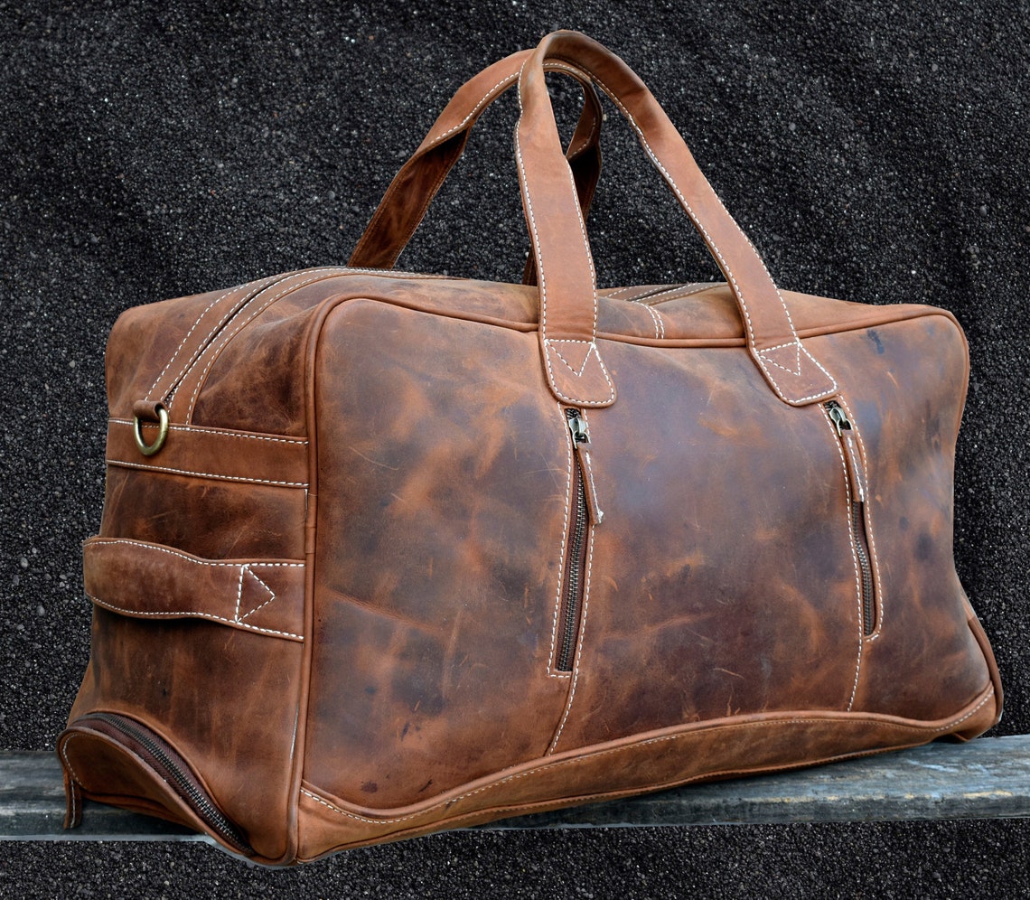Extra Large Leather Travel Bag With Dedicated Shoe Space Etsy
