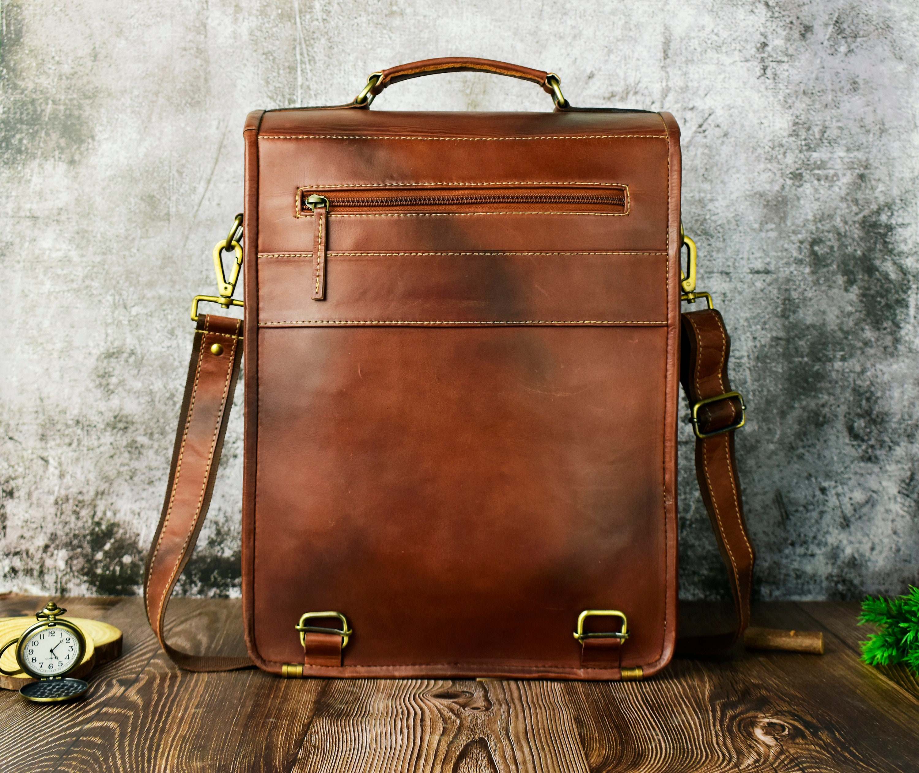 Upright Leather laptop bag Full Grain leather Personalized Etsy