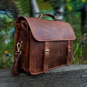 Rustic Leather Messenger Bag, Personalized Crossbody (Fits Laptops Up to 18")