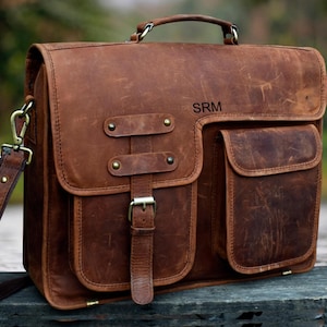 Sacoche pour ordinateur portable | Sac personnalisé | Sac messager en cuir | Sacoche en cuir | à bandoulière | Cadeau pour lui |  Sacoche en cuir | Sac en cuir