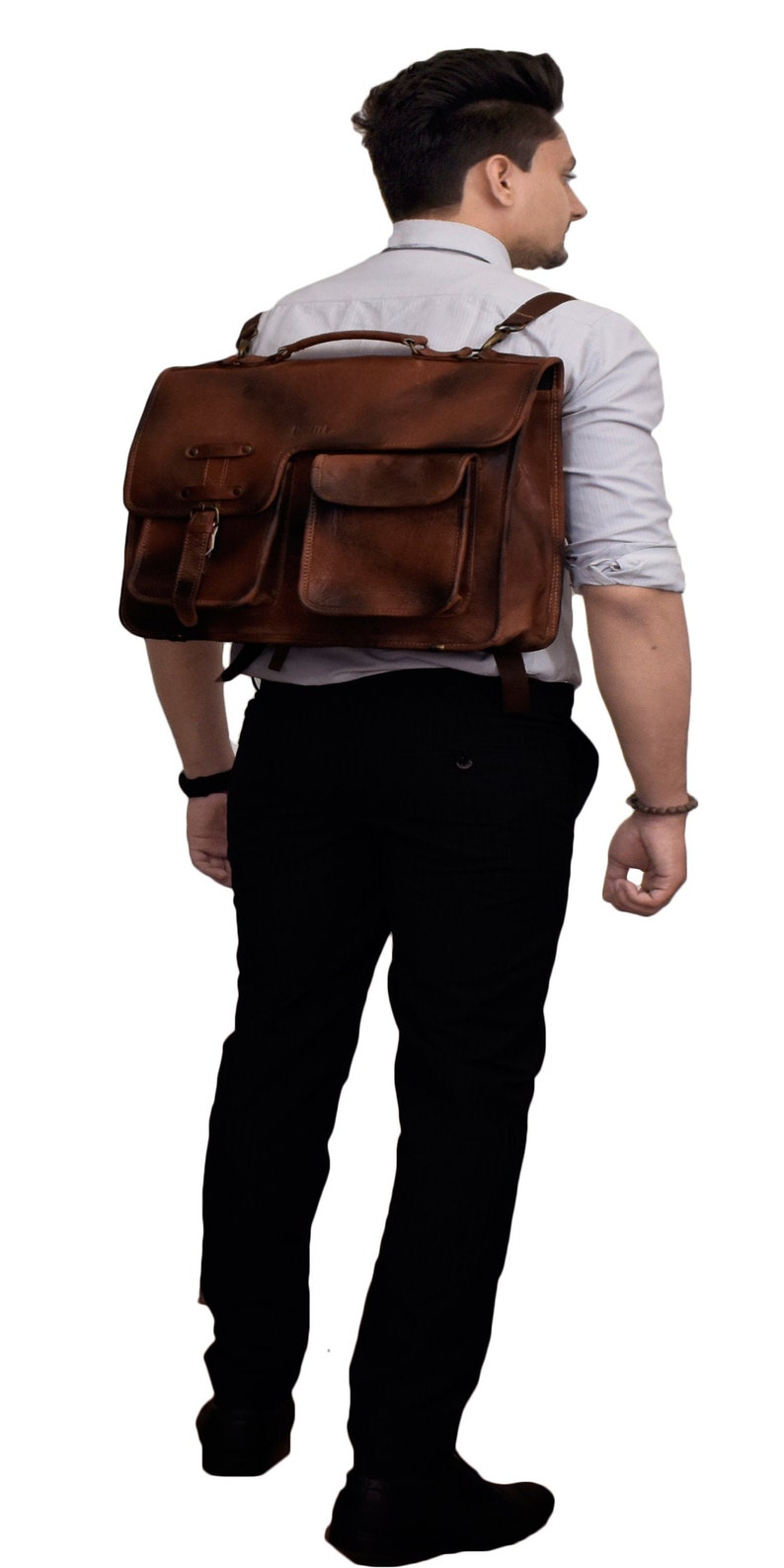 Backpack Feature Upgrade to messenger bag, Personalized, Leather Backpack Bag with Handle by Aldesaka image 1