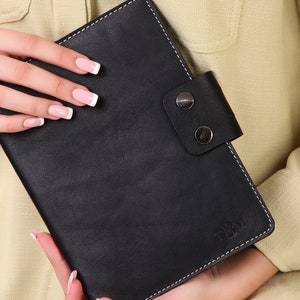 Stylish Genuine Leather Travel Journal, Personalized Antique Black Notebook Cover