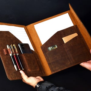 Personalized Full Grain Leather Portfolio: Monogrammed Notepad Set
