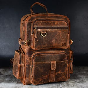 Vintage Leather Backpack, Full-Grain Handmade (Custom Monogram)