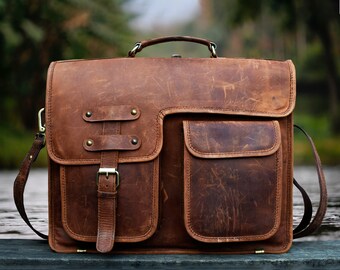 Wrecked look Messenger Leather bag, Custom Made, Personalized  laptop messenger bag,Distress Vintage, Rustic leather, Men's Leather bag