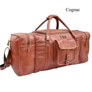 Personalized Leather Duffle Bag: Full-Grain Travel Weekender, Free Engraving