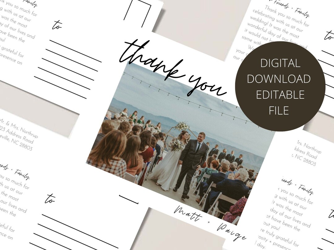 Wedding Thank You Postcard Minimalist - Digital, Editable Download - Etsy