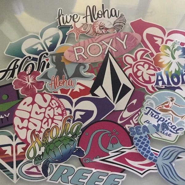 Surf Sticker Pack - Surfer Girl Roxy Quiksilver Hawaii Billabong Riff Rip Curl Aloha