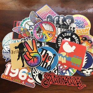 Paquete de pegatinas del Festival de Música de Woodstock - Santana Jimi Hendix Janis Joplin Crosby Stills Nash Creedence Clearwater The Who Grateful Dead Peace
