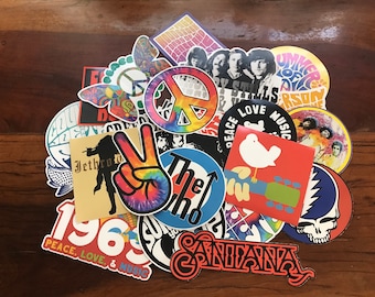 Pack d'autocollants Woodstock Music Festival - Santana Jimi Hendix Janis Joplin Crosby Stills Nash Creedence Clearwater The Who Grateful Dead Peace