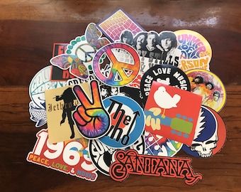 Woodstock Music Festival sticker pack - Santana Jimi Hendix Janis Joplin Crosby Stills Nash Creedence Clearwater The Who Grateful Dead Peace