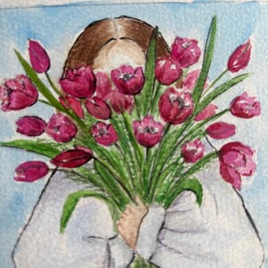 Cartão de Dia das Mães, cartão postal pintado à mão, presente para mãe, pinturas em aquarela, impressão, arte em aquarela, pinturas de flores, arte floral, decoração