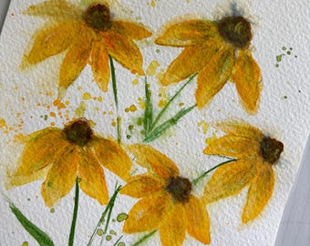 Fiori acquerellati originali, cartoline di fiori gialli, pittura fatta a mano, set di due cartoline, regalo per lei, regalo personalizzato, regali