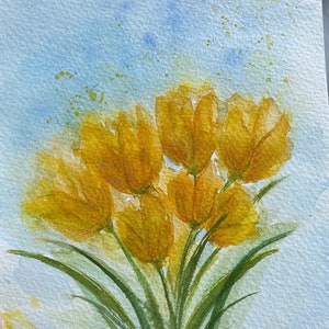 Aquarelles originales de fleurs, cartes postales de fleurs jaunes, peinture faite main, lot de deux cartes postales, cadeau pour elle, cadeau personnalisé, cadeaux