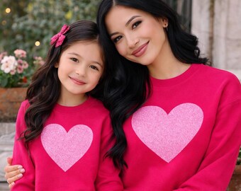 Mama and Mini Valentine Sweatshirts, Matching Mom and Daughter Outfit, Pink Family Valentine Shirts, Mom Mini Set