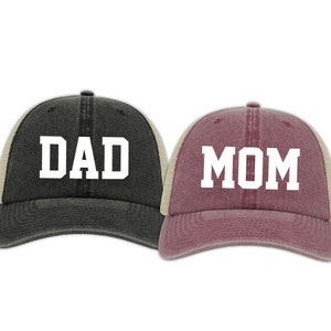 Mom and Dad Hats, Pregnancy Announcement Hat, Gender Reveal Hats, Pigment Dyed Baseball Caps, Unisex Hats, Vintage Style Caps, Matching Hats Black