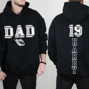 Gepersonaliseerde voetbalhoodie, naam en nummer speler kind of volwassene, voetballer teamgeest, aangepaste sporttrui, vader met kindernaam