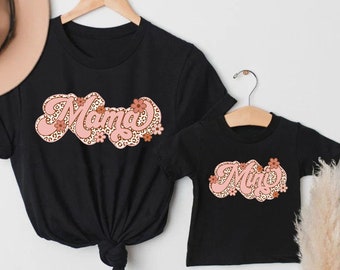 Retro Mama Mini Shirts, Boho Retro Floral Mama and Me Shirts, Neutral Boho Matching Mom and Girl Shirts, Mommy & Me Shirts, Matching Outfits