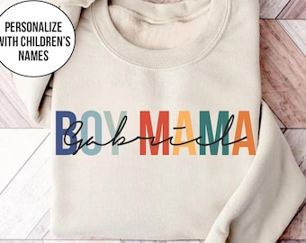 Sweatshirt jongen moeder, aangepast sweatshirt jongen mama met kindernamen, aangepaste moederhoodie, aangepaste moedercadeau, zwangerschapscadeaus, mama-outfits