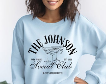 Het Bach Club-logo, Bachelorette Social Club, Luxe Bachelorette Merch Sweatshirt, Gepersonaliseerde Bruid Sweatshirt, Aangepaste naam Tee