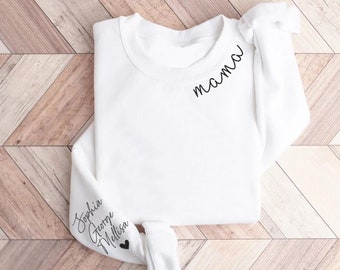 Custom Mama Sweatshirt with Kid Names on Sleeve, Personalized Mom Sweatshirt, Grandma Sweatshirt , Gift for Her, Mommy Sweater, Mama Sweater