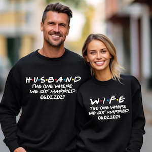 Truien voor echtgenote en echtgenoot, meneer en mevrouw, net getrouwd shirt, shirt huwelijksreis, vrienden lettertype huwelijksreis shirts, trouwshirt, net getrouwd shirts