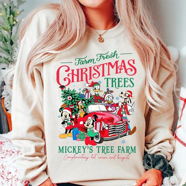 Sweat-shirt Disney Farm Fresh, Chemise Mickey's Tree Farm, Noël Disneyland, Chemise de Noël Mickey et ses amis, Sweat-shirt de Noël