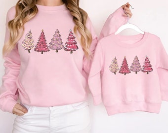 Mommy and Me Christmas Sweatshirt, Pink Christmas Sweaters, Matching Mom and Me Christmas, Matching Christmas Shirt, Christmas Outfit