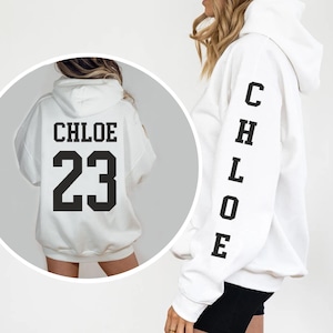 Gepersonaliseerde naam hoodie, aangepaste naam op mouw, aangepaste naam hoodie mouw, gepersonaliseerd sweatshirt cadeau, geborduurde naam hoodie