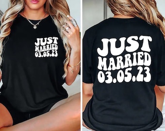 Personalized Just Married wedding date Shirt, Comfort Colors Custom, Mr and Mrs Shirts, Bride and Groom, Just Married Shirt, Honeymoon Gifts