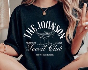 Het Bach Club-logo, Bachelorette Social Club, Luxe Bachelorette Merch Shirt, Gepersonaliseerde Bruid Shirt, Aangepaste naam Tee, Bruidsfeest Cadeau