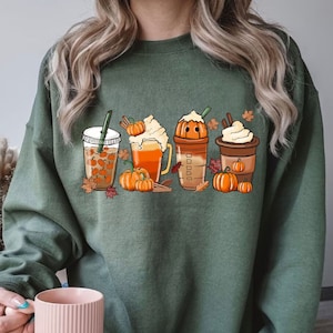 Fall Coffee Sweater, Cute Fall Sweatshirt, Coffee Lover Shirt, Thanksgiving Pumpkin Latte Drink Cup, Pumpkin Spice Shirt, Thanksgiving Gift