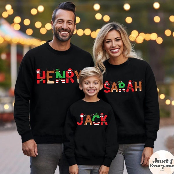 Sweat-shirt de Noël personnalisé assorti, tenue de Noël en famille assortie, Sweatshirts de Noël en famille, cadeau personnalisé, pull avec prénom personnalisé