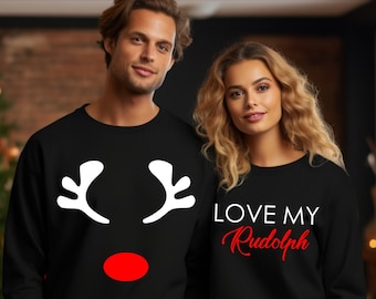 Love My Rudolph, Raindeer Shirt, Red Nose, Christmas Couple Sweaters set, Merry Christmas Pullover, Christmas Ugly Sweaters, Xmas Gift