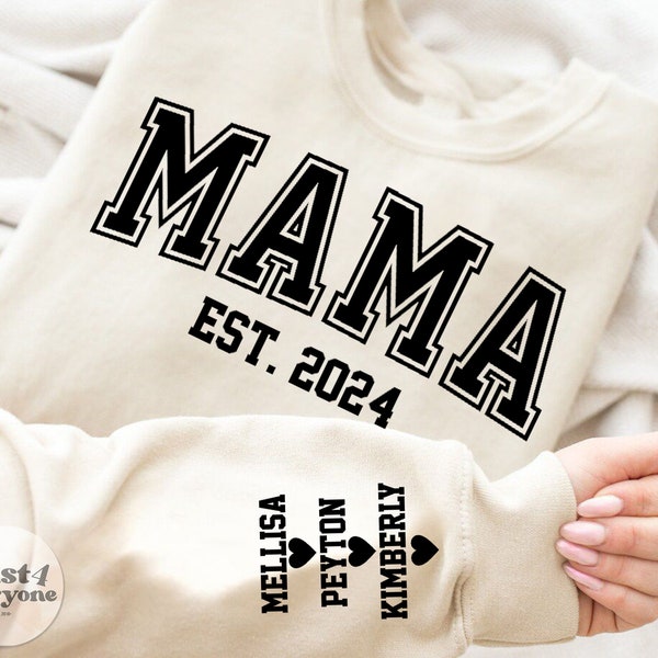Benutzerdefiniertes Mama-Sweatshirt mit dem Namen des Kindes auf dem Ärmel, personalisiertes Mama-Sweatshirt, Muttertagsgeschenk für Mama, Geschenk für Mama, Mama-Pullover, Geschenkidee