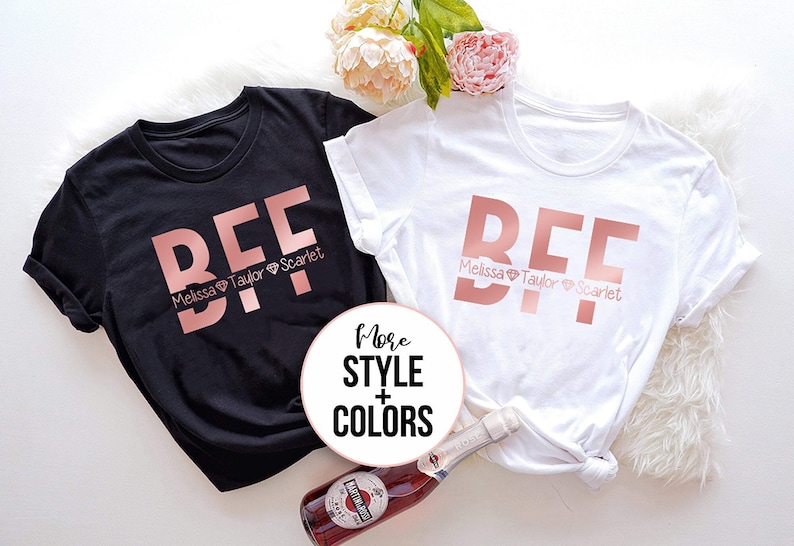 Best Friends Shirts, Personalized Shirt for Best Friend, Custom Name BFF Shirts, Matching Best Friend Shirts for 3, Best Friends Forever image 1