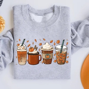 Fall Coffee Sweatshirt for Women, Vintage Thanksgiving Sweater, Fall Crewneck Pumpkin Spice Sweatshirt, Fall Shirt, Pumpkin Latte Drink