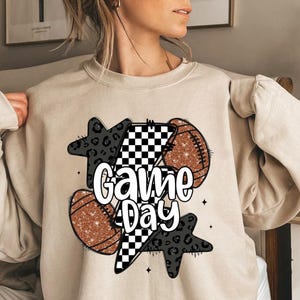 Retro Game Day Sweatshirt: Leopard & Checkered Print Sports Mom Outfit
