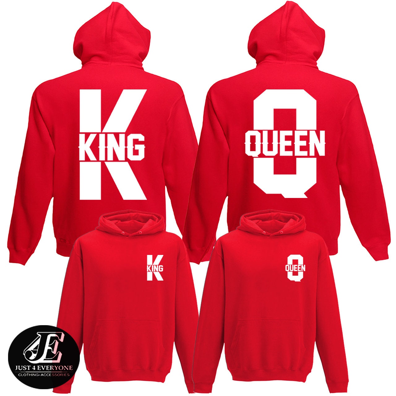 King & Queen Pullover Pärchen Set in weiss / schwarz mit Wunschnummern -  CVLR