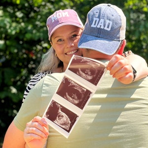 Mom and Dad Hats, Pregnancy Announcement Hat, Gender Reveal Hats, Pigment Dyed Baseball Caps, Unisex Hats, Vintage Style Caps, Matching Hats image 2