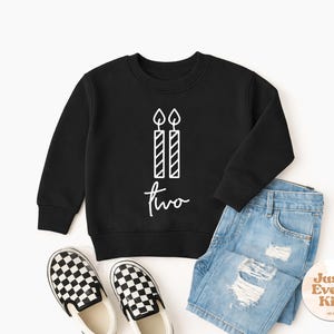 Sudadera de segundo cumpleaños, camiseta de cumpleaños para niño pequeño, sudadera de segundo cumpleaños, sudadera de cuello redondo de cumpleaños para niño de dos años, camiseta de segundo cumpleaños Black