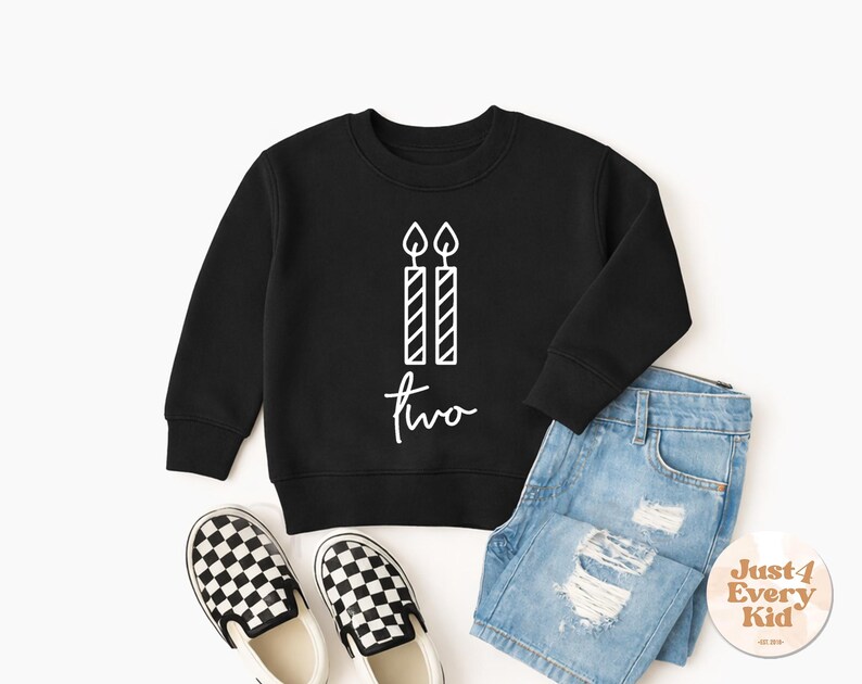 Sudadera de segundo cumpleaños, camiseta de cumpleaños para niño pequeño, sudadera de segundo cumpleaños, sudadera de cuello redondo de cumpleaños para niño de dos años, camiseta de segundo cumpleaños Black