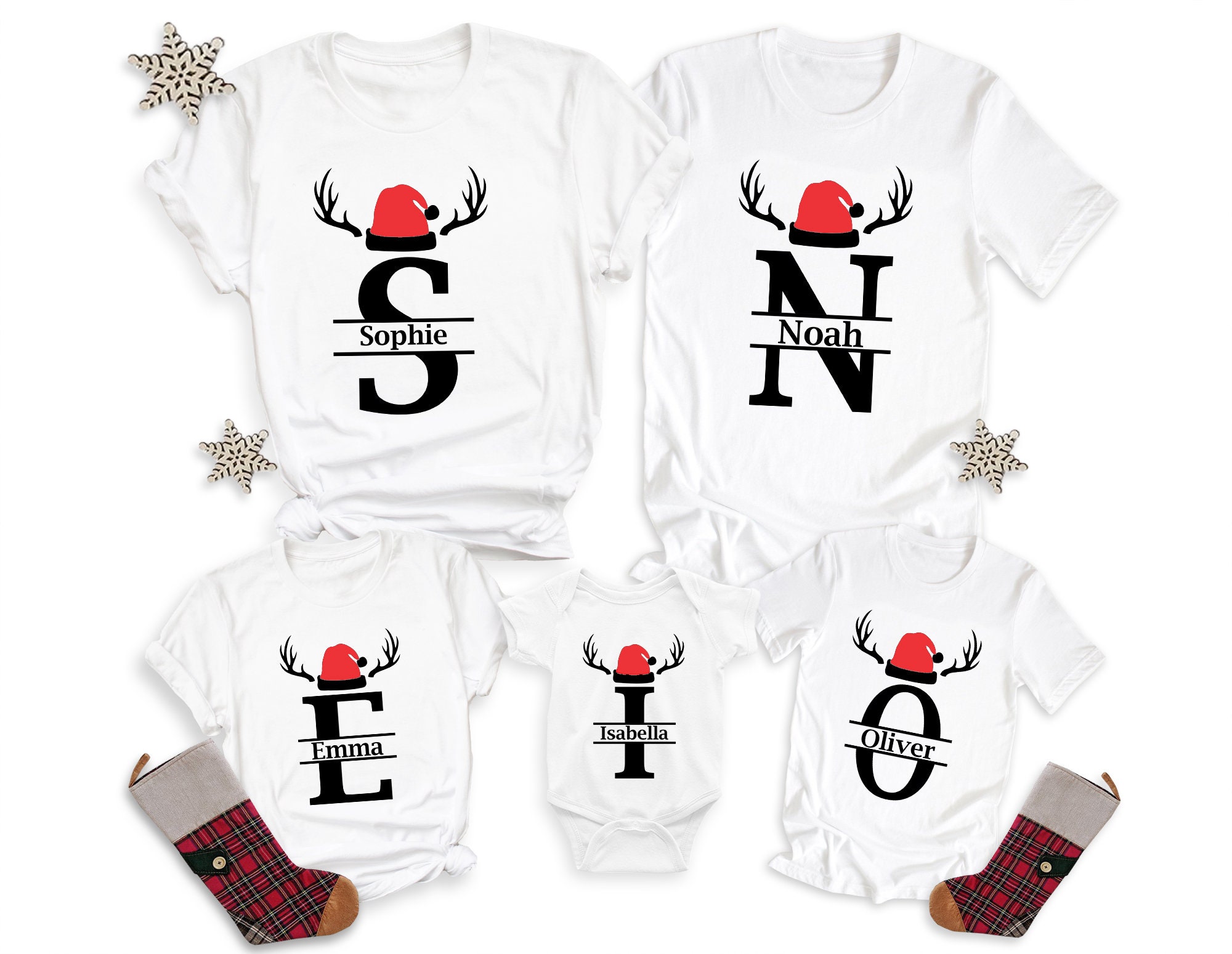 NinouSerigraphie Family Christmas T-Shirt, Christmas Reindeer T-Shirt, Custom Christmas Outfit, Matching Family T-Shirt