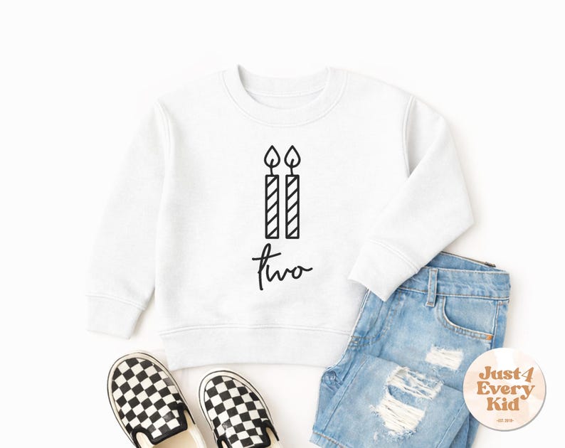 Sudadera de segundo cumpleaños, camiseta de cumpleaños para niño pequeño, sudadera de segundo cumpleaños, sudadera de cuello redondo de cumpleaños para niño de dos años, camiseta de segundo cumpleaños White