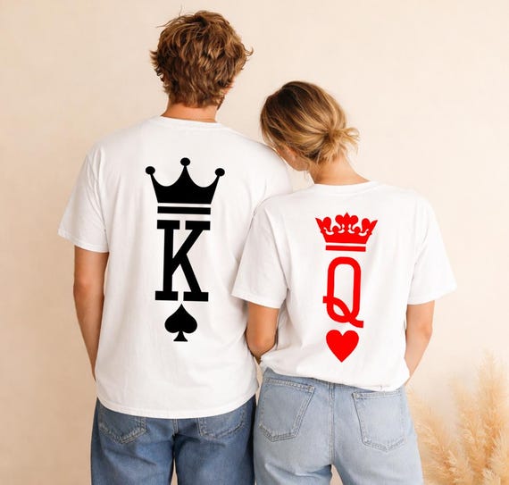 T-Shirt Partner Look 'Kiss Mouse King Queen' – Idea Regalo Per Coppie – Bianca