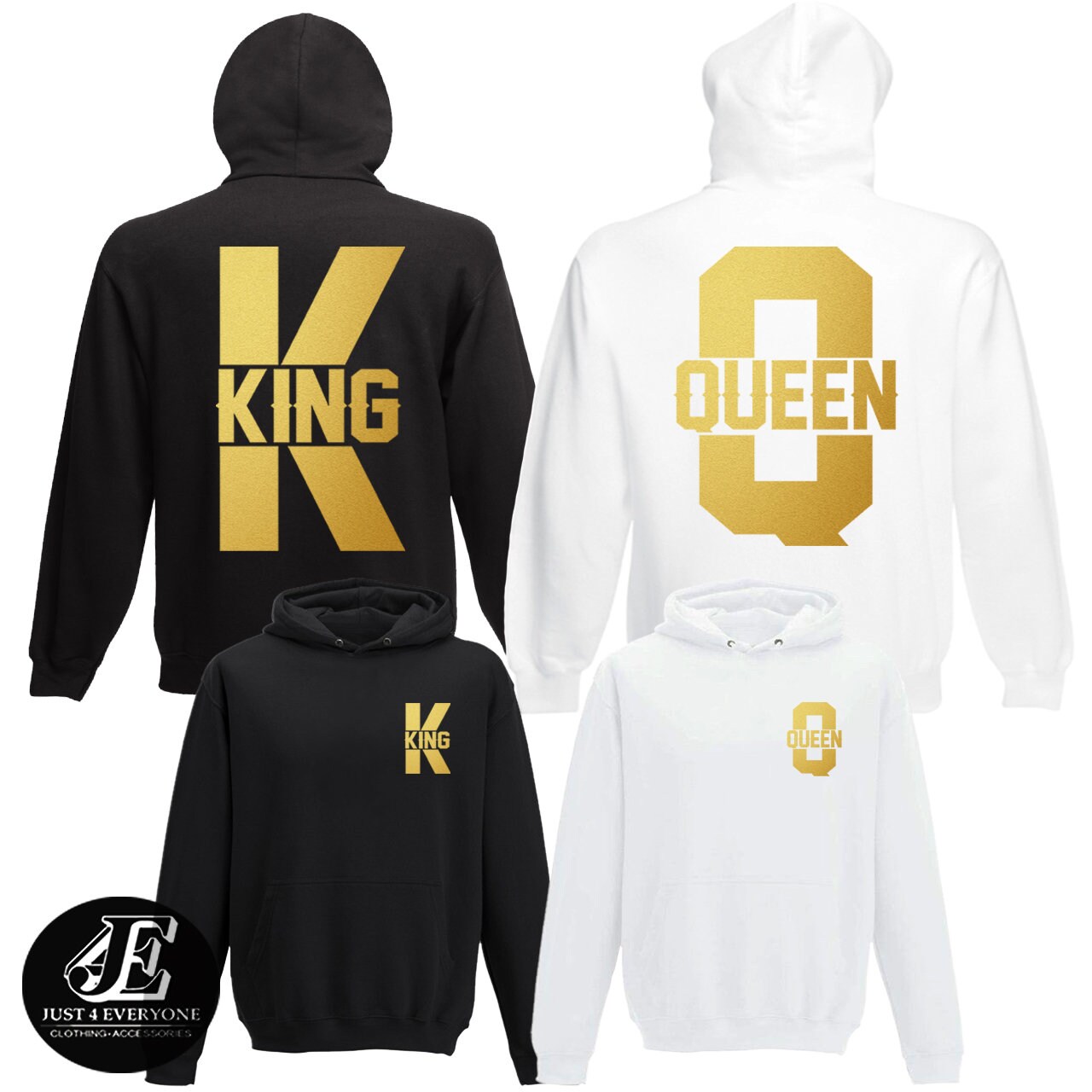 King & Queen Pullover Pärchen Set in weiss / schwarz mit Wunschnummern -  CVLR